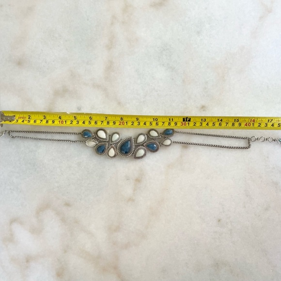 Lucky Brand Blue Jewel Statement Necklace - Silver Double Chain Neclace - Picture 3 of 4